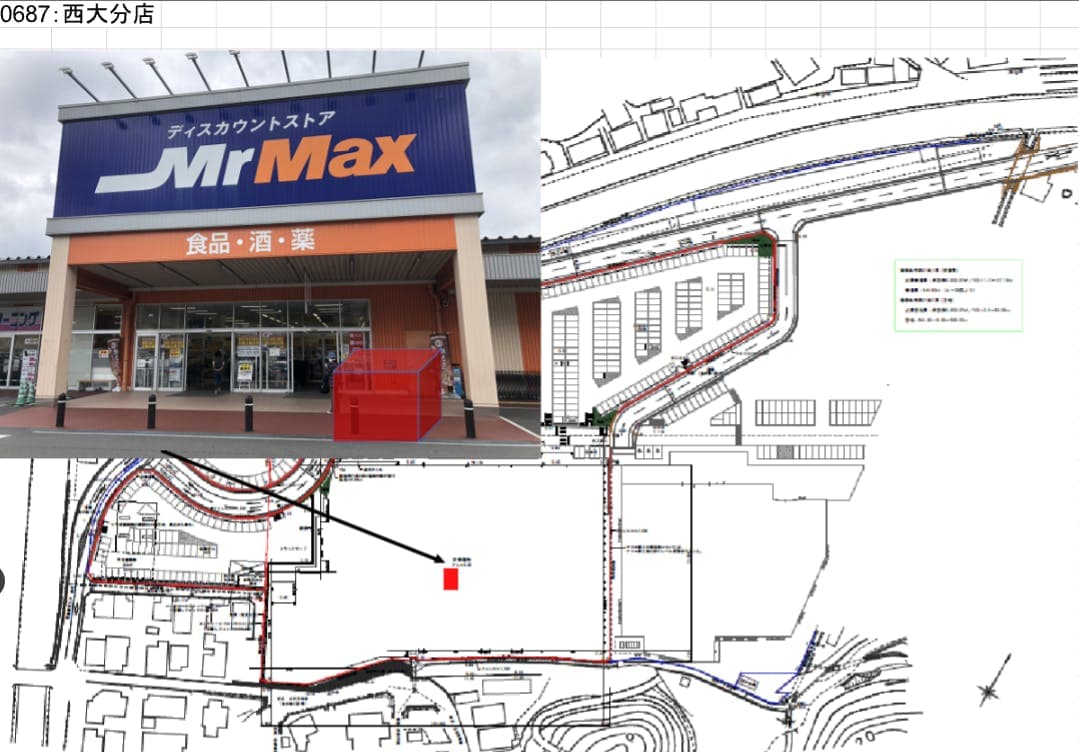 食品側入口 キッチンカーや物販用途に最適な総合ディスカウントストアの催事イベントスペースの図面・フロアマップ