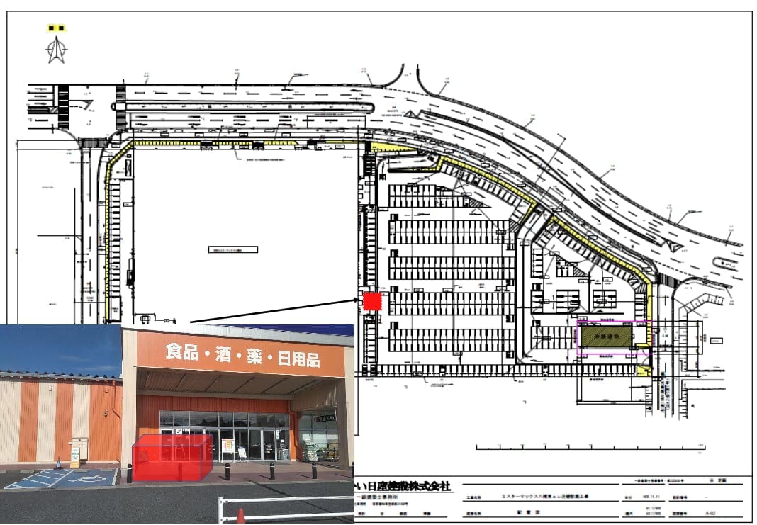 食品側入口 販促プロモーションや物販用途に最適な総合ディスカウントストアの催事イベントスペースの図面・フロアマップ