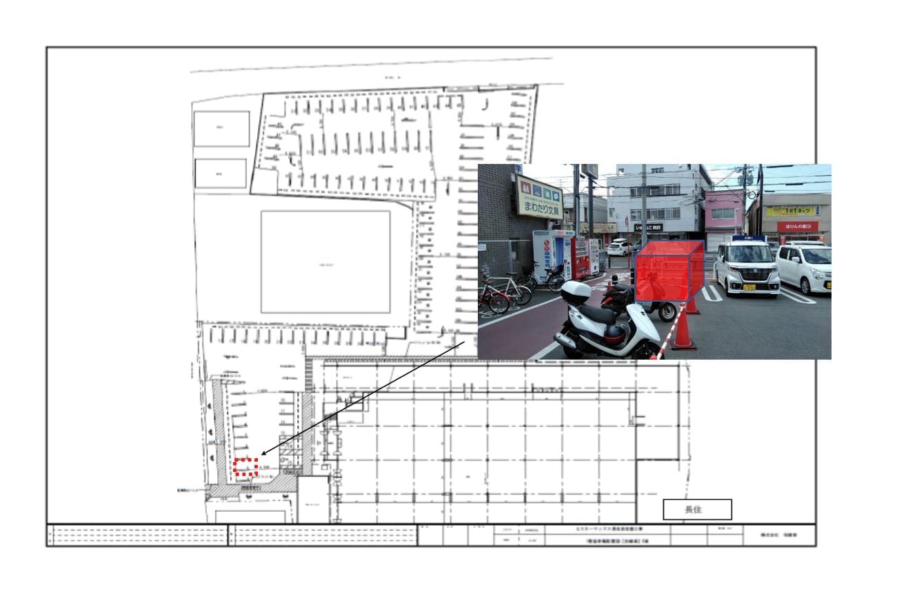駐車場(証明写真機前) キッチンカーに最適な総合ディスカウントストアの催事イベントスペースの図面・フロアマップ